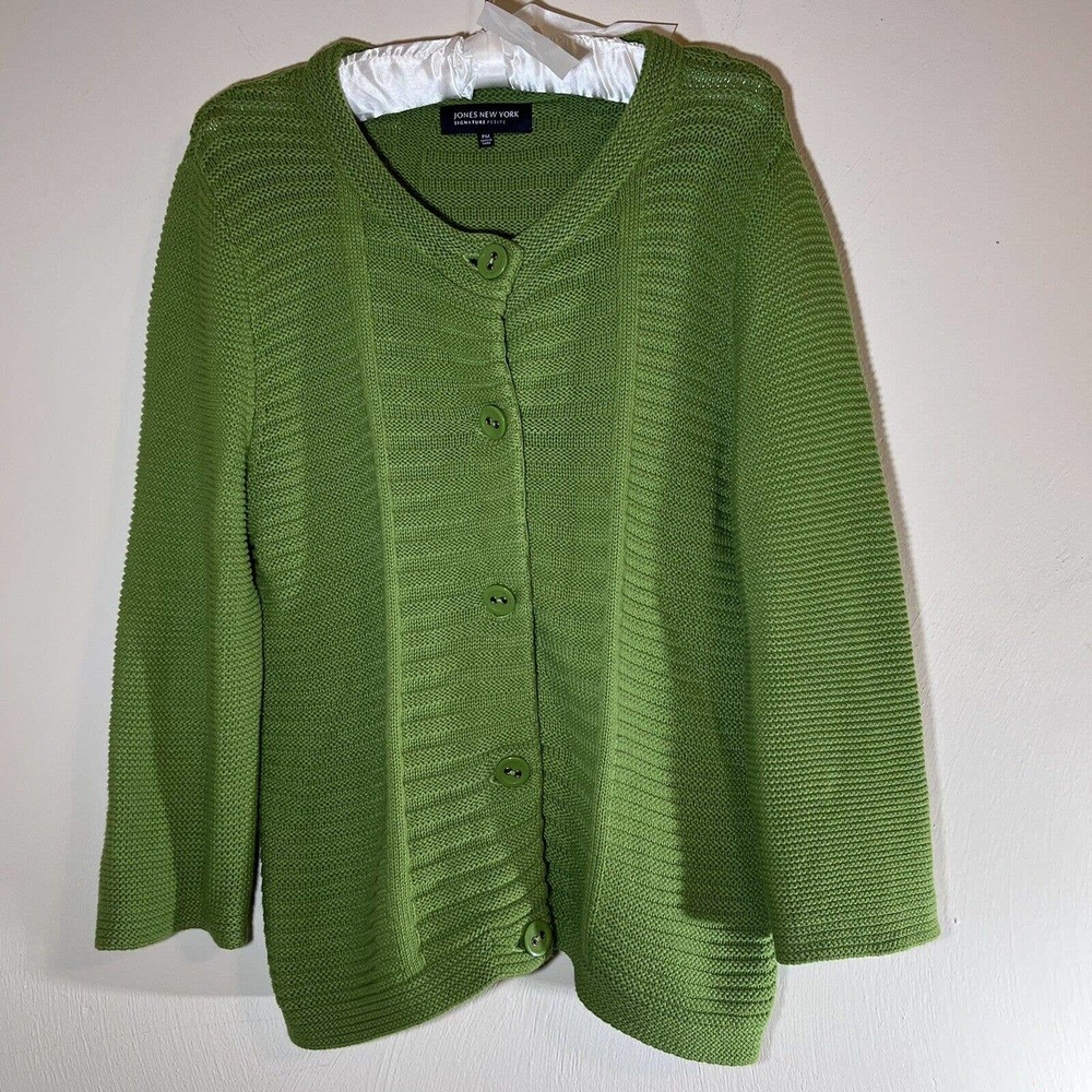 Jones New York Womens Size Petite M PM Cardigan Sweater Top Lime Green